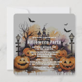 Spooky Jack O'Lanterns Bats Halloween Party Kaart (Voorkant)