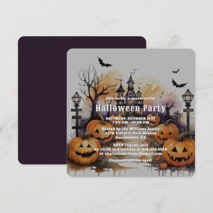Spooky Jack O'Lanterns Bats Halloween Party Kaart