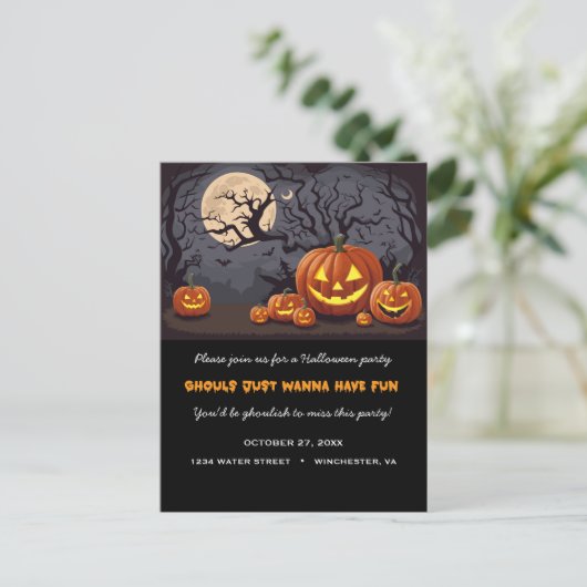 Spooky Jack O'lanterns spookachtige Halloween Part Uitnodiging Briefkaart (Staand voorkant)