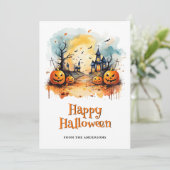 Spooky Jack O'Lanterns Vleermuizen Halloween Kaart (Staand voorkant)