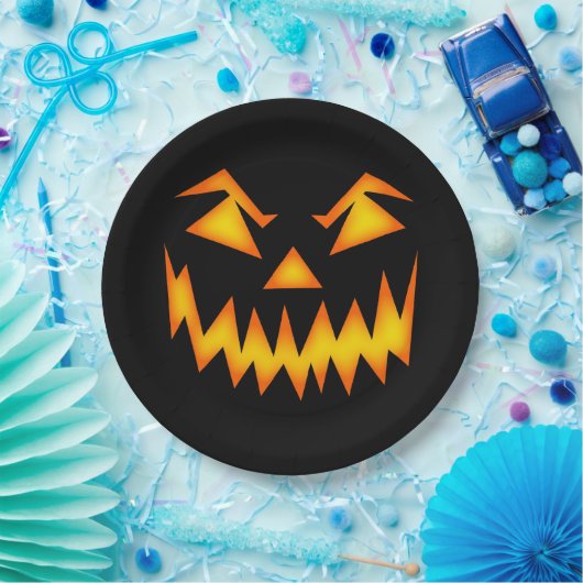 Spooky Jack'o'Lantern Face Black Halloween Papieren Bordje (Feest)