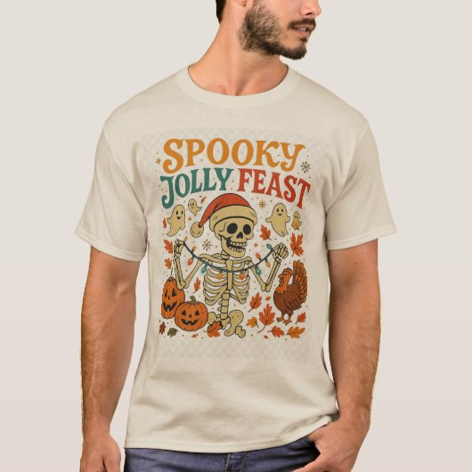 Spooky Jolly Feast Skeleton T-shirt (Voorkant)