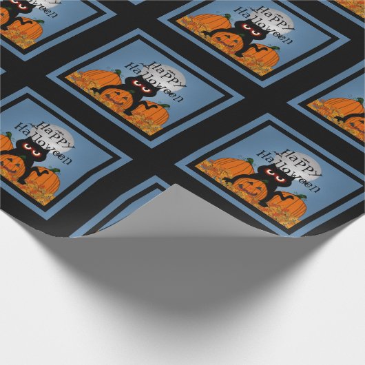 Spooky Kat Happy Halloween Wrapping Paper Cadeaupapier (Hoek)