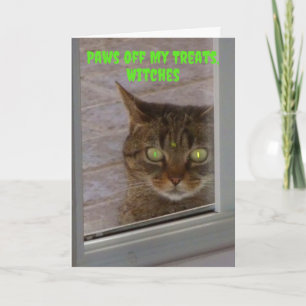 Spooky kat Paws Off Mijn Treats Heksen Halloween Kaart