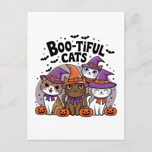 Spooky katten en pompoenen briefkaart (Voorkant)