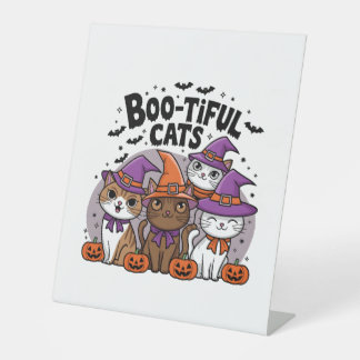 Spooky katten en pompoenen reclamebord met voetstuk