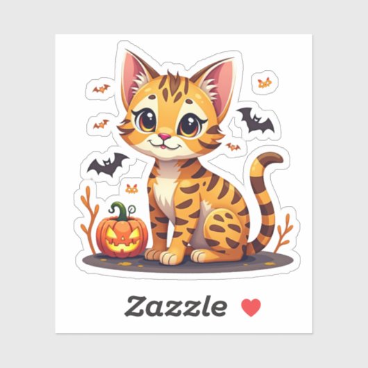 Spooky Kawaii Bengal Kitten – Chibi Style Sticker (Vel)