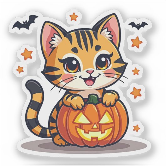 Spooky Kawaii Bengal Kitten – Chibi Style Sticker (Voorkant)