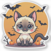 Spooky Kawaii Siamese Kitten – Chibi Style Sticker (Voorkant)
