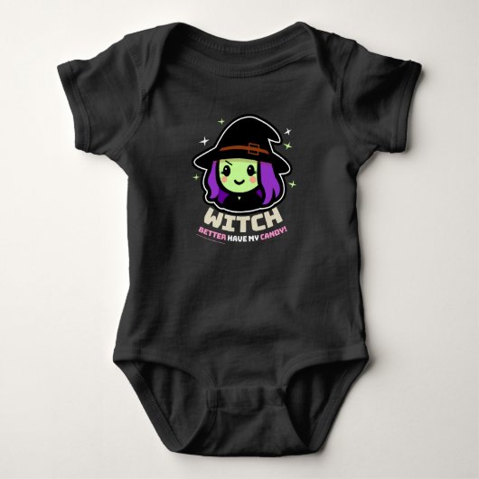Spooky Kawaii Witch Halloween Baby Bodysuit (Voorkant)