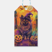 Spooky Keeshond Hond Halloween Heks en Pompoen Cadeaulabel (Voorkant)