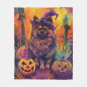Spooky Keeshond Hond Halloween Heks en Pompoen Fleece Deken (Voorkant)