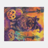 Spooky Keeshond Hond Halloween Heks en Pompoen Fleece Deken (Voorkant (Horizontaal))