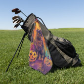 Spooky Keeshond Hond Halloween Heks en Pompoen Golfhanddoek (Groen)