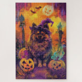 Spooky Keeshond Hond Halloween Heks en Pompoen Legpuzzel (Verticaal)