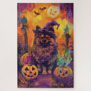 Spooky Keeshond Hond Halloween Heks en Pompoen Legpuzzel