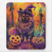 Spooky Keeshond Hond Halloween Heks en Pompoen Muismat (Voorkant)