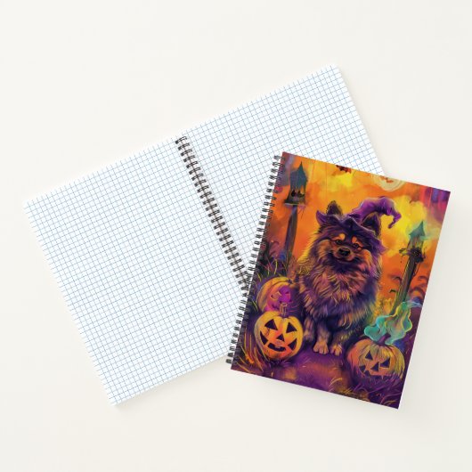 Spooky Keeshond Hond Halloween Heks en Pompoen Notitieboek (Binnen)