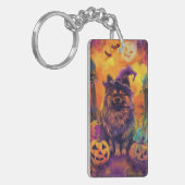Spooky Keeshond Hond Halloween Heks en Pompoen Sleutelhanger (Voorkant Links)