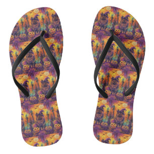 Spooky Keeshond Hond Halloween Heks en Pompoen Teenslippers
