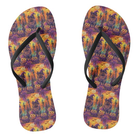 Spooky Keeshond Hond Halloween Heks en Pompoen Teenslippers (Voetbed)