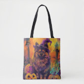 Spooky Keeshond Hond Halloween Heks en Pompoen Tote Bag (Voorkant)