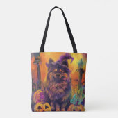 Spooky Keeshond Hond Halloween Heks en Pompoen Tote Bag (Achterkant)