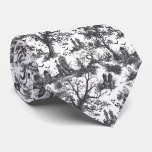 Spooky Kerkhof Toile de Jouy Patroon Grijs Wit Stropdas