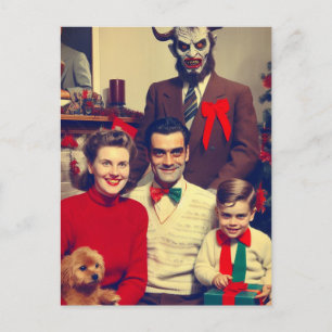 Spooky Kerst Horror Retro Familie Portret Briefkaart