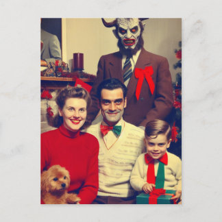 Spooky Kerst Horror Retro Familie Portret Briefkaart
