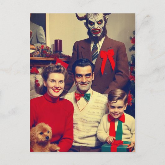Spooky Kerst Horror Retro Familie Portret Briefkaart (Voorkant)