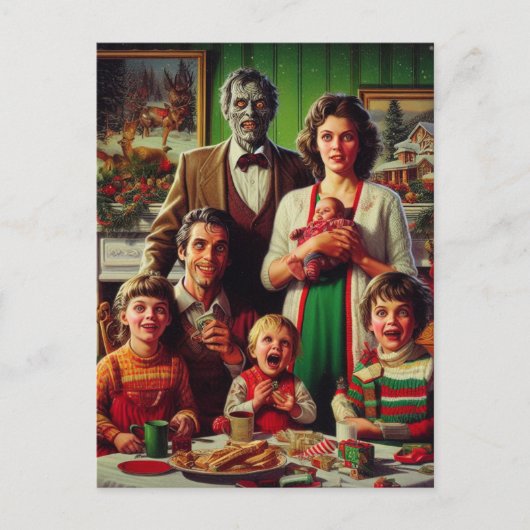 Spooky Kerst Horror Retro Familie Portret Briefkaart (Voorkant)