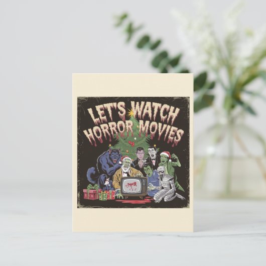 Spooky Kerst Retro Horror Films Briefkaart (Staand voorkant)