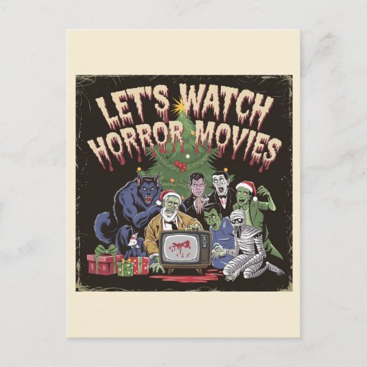 Spooky Kerst Retro Horror Films Briefkaart (Voorkant)