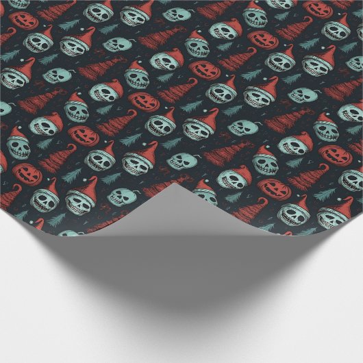 Spooky Kerstmis Halloween Skulls Cadeaupapier (Hoek)