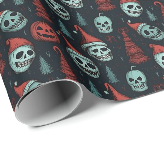 Spooky Kerstmis Halloween Skulls Cadeaupapier (Rol Hoek)