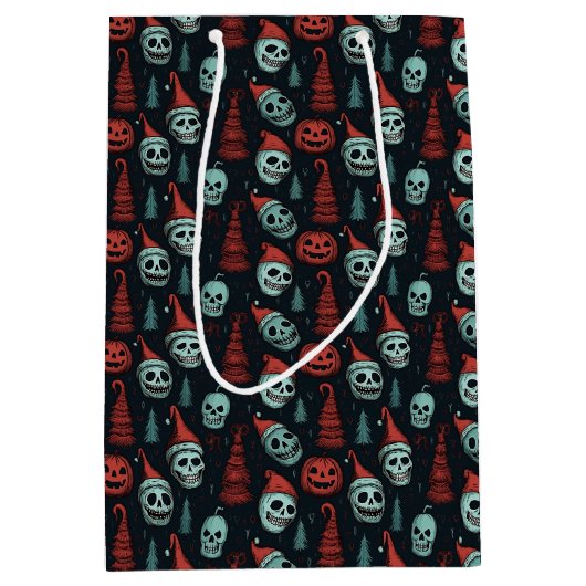 Spooky Kerstmis Halloween Skulls Medium Cadeauzakje (Voorkant)