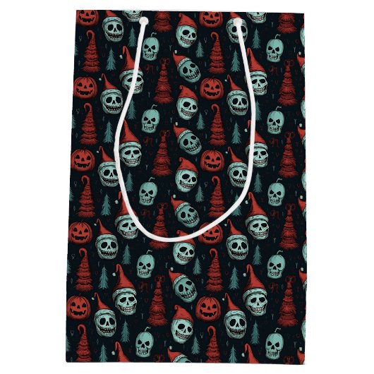 Spooky Kerstmis Halloween Skulls Medium Cadeauzakje (Achterkant)