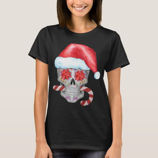 Spooky kerstsschedel die kerstman verdient t-shirt (Voorkant)