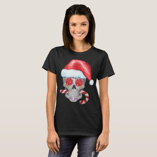 Spooky kerstsschedel die kerstman verdient t-shirt (Voorkant volledig)