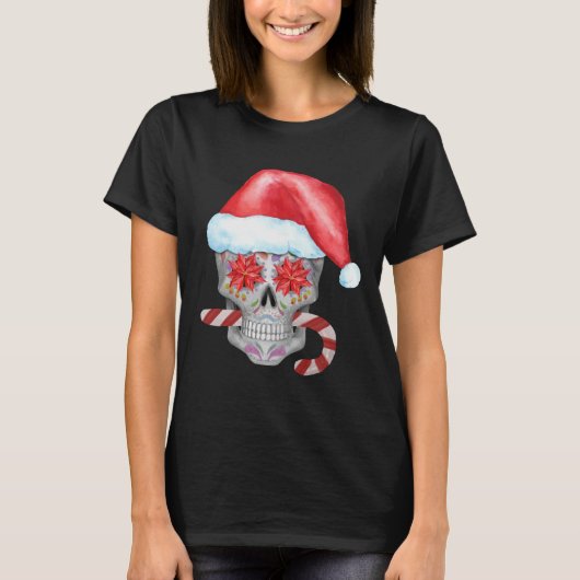 Spooky kerstsschedel die kerstman verdient t-shirt (Voorkant)