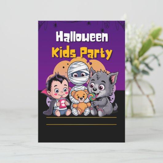 Spooky Kids Halloween Party Invitation Kaart (Staand voorkant)