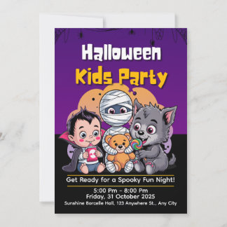 Spooky Kids Halloween Party Invitation Kaart