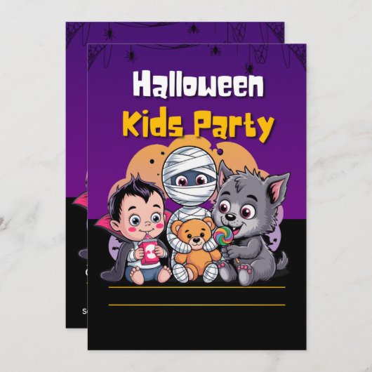 Spooky Kids Halloween Party Invitation Kaart (Voorkant / Achterkant)