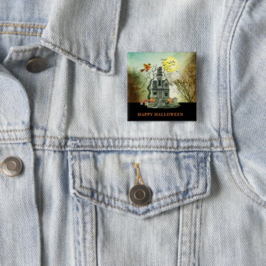 Spooky Kind Halloween Haunted House Vierkante Button 5,1 Cm (In situ)