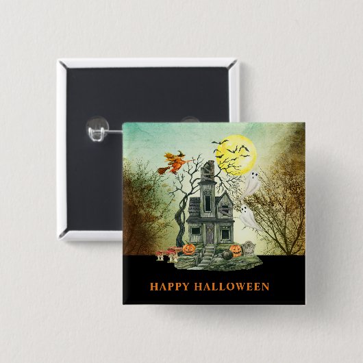 Spooky Kind Halloween Haunted House Vierkante Button 5,1 Cm (Voorkant /achterkant)