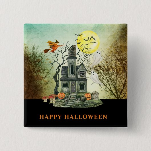 Spooky Kind Halloween Haunted House Vierkante Button 5,1 Cm (Voorkant)