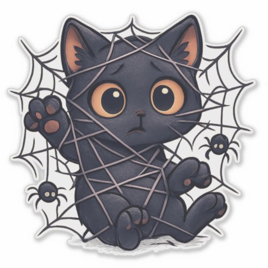 Spooky Kitten Web Halloween Sticker (Voorkant)