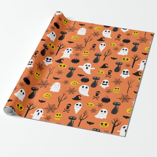 Spooky klassiek Halloween Symbolen Naadloos Patroo Cadeaupapier (Uitgerold)