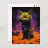 Spooky Kleine Halloween Kat Briefkaart (Voorkant / Achterkant)